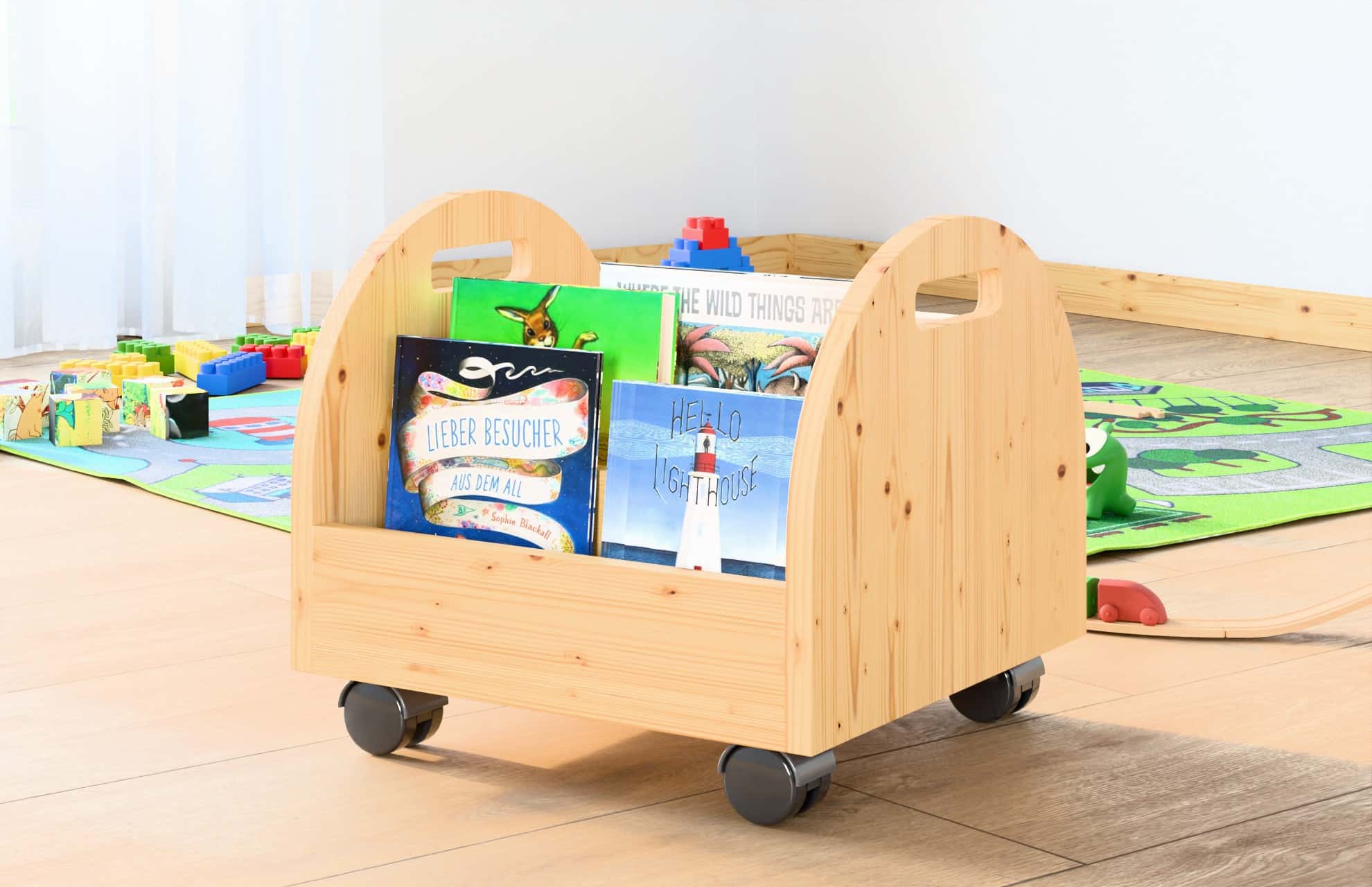 Kinder Bücherkiste mit Rollen - Raumansicht
