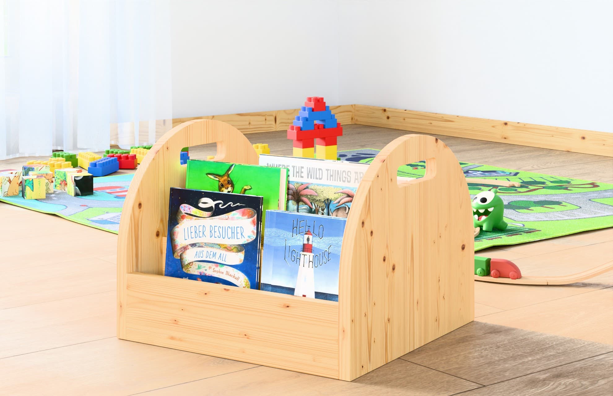 Kinder Bücherkiste aus Massivholz - Raumansicht